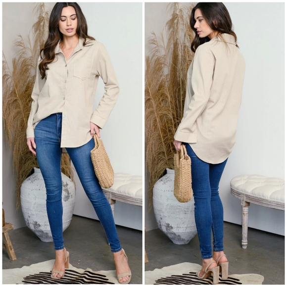 If She Loves Chiv Beige Relaxed Fit Boyfriend Shirt - Picture 5 of 8